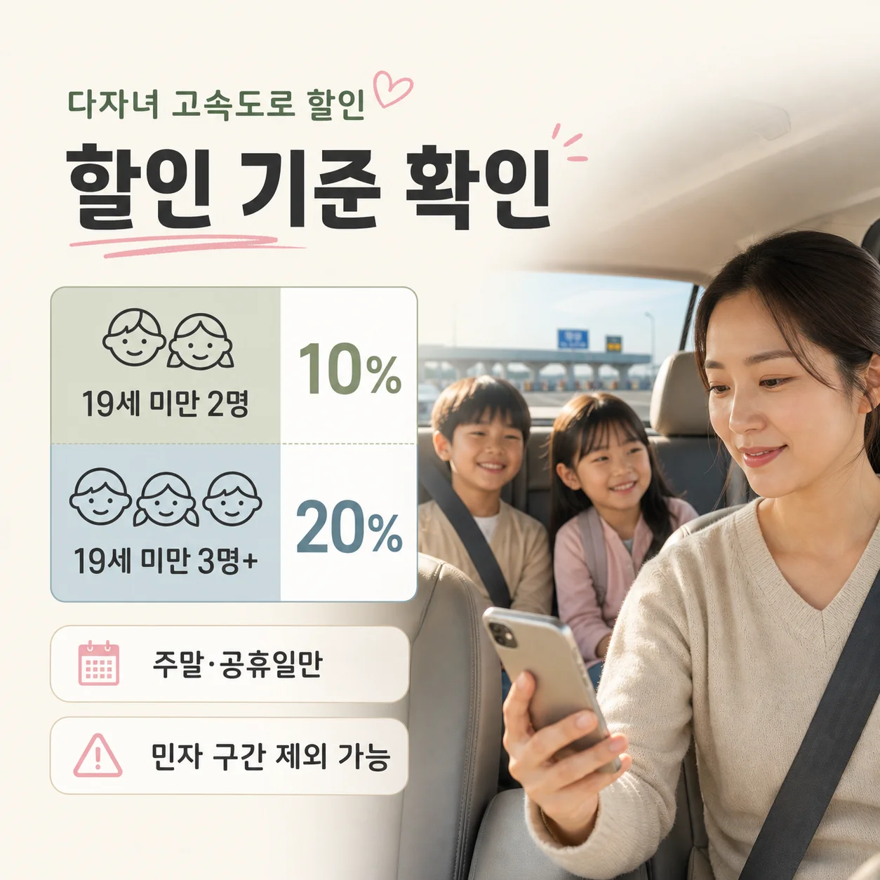 19세 미만 자녀 수에 따른 고속도로 통행료 할인율 비교