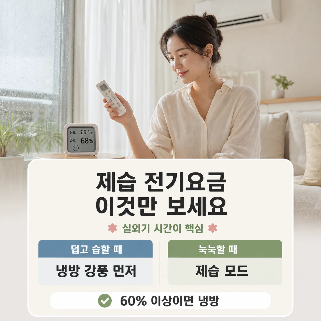 에어컨 제습 모드와 냉방 모드의 실외기 가동 시간에 따른 전기요금 차이 비교