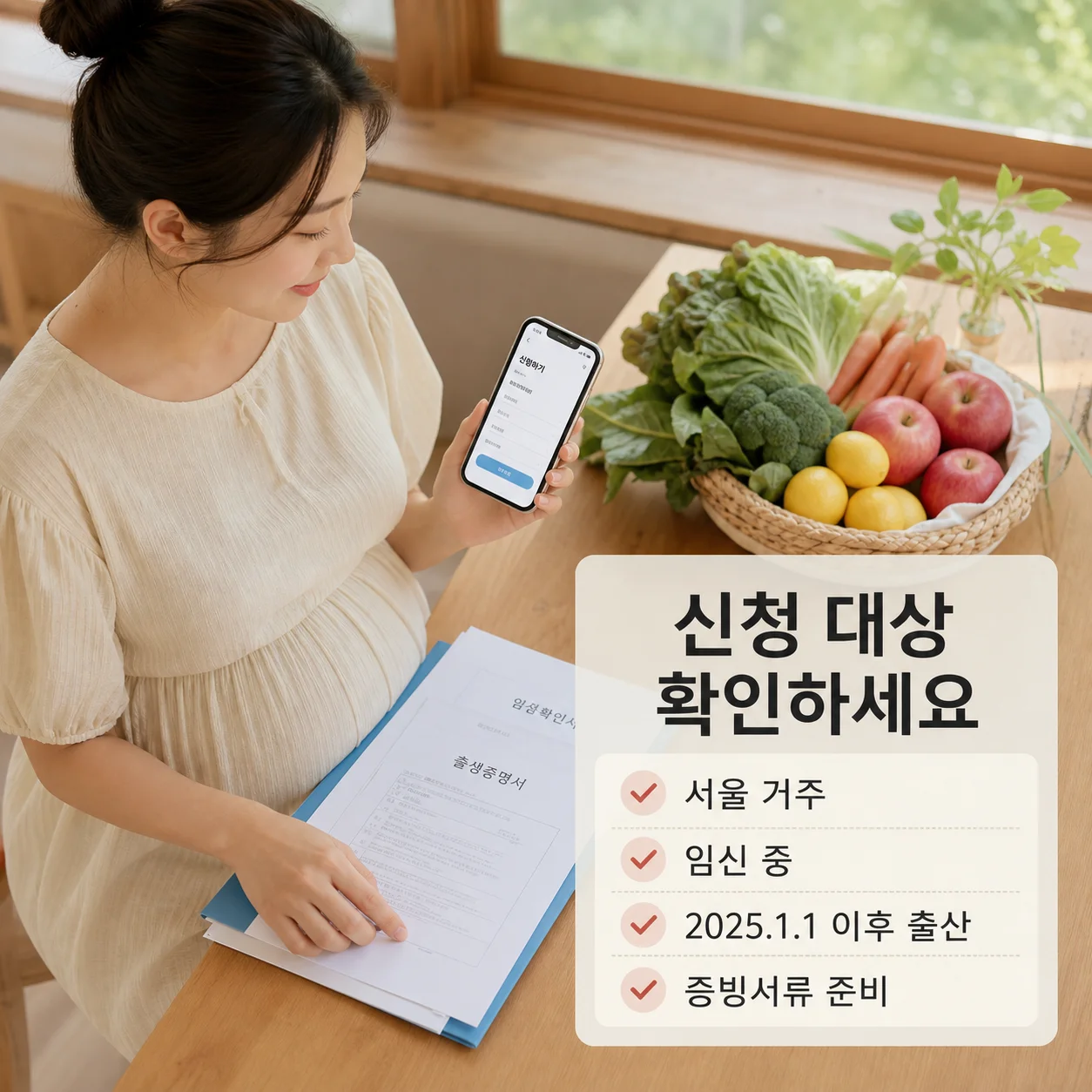 서울 거주 임신 중 여성과 2025년 1월 이후 출산 산모의 신청 대상 조건 정리